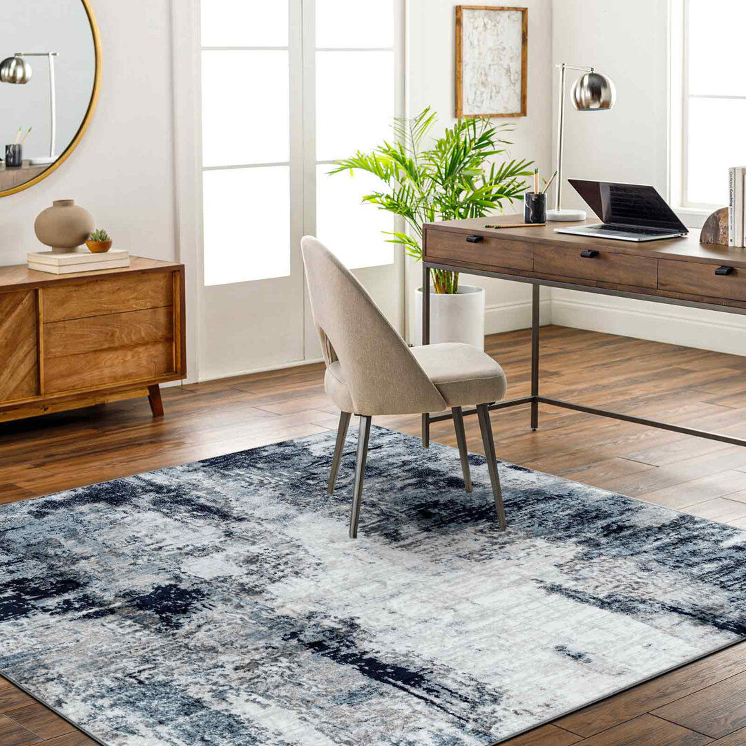 Mistana Roudebush Machine Woven Aqua Rug Black/Grey Square 200 cm