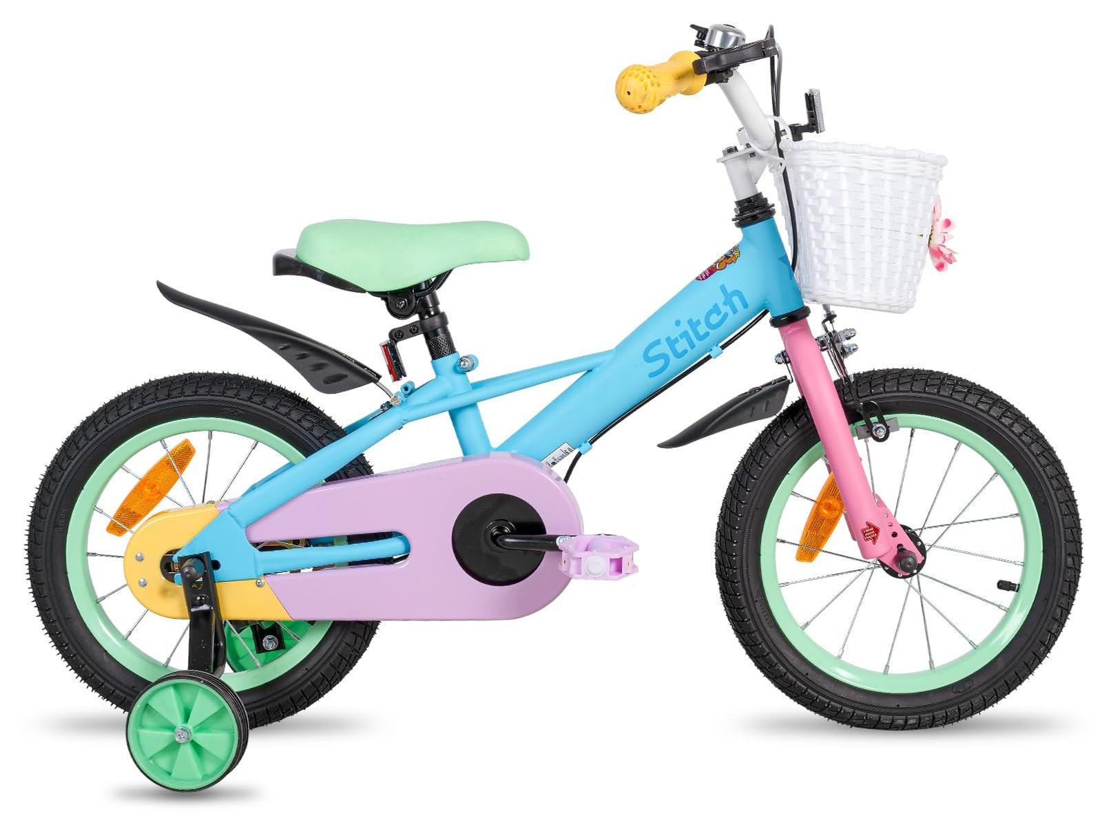 Kinderfahrrad mit Stützrädern - Rosa/Lila/Blau - 14 Zoll