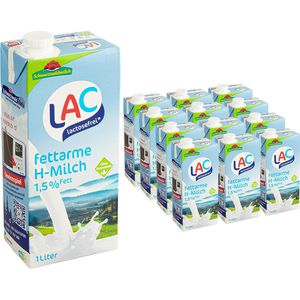 LAC Milch fettarme H-Milch, Fettgehalt 1,5%, laktosefrei, ultrahocherhitzt & homogenisert, 12x 1 Liter
