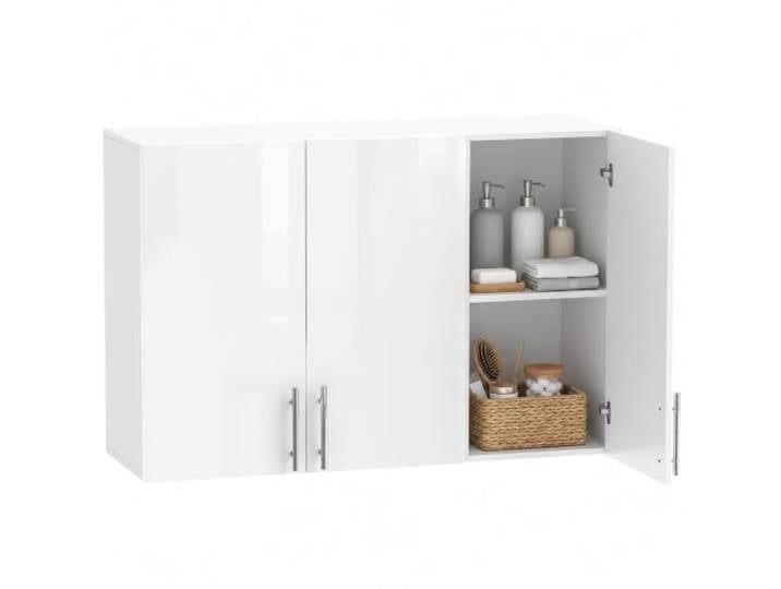 HOMCOM Badezimmer-Wandschrank, 90 x 31 x 60 cm, Weiß Badezimmer-Wandschrank mit 3 Türen, verstellbarem Regalboden, platzsparend über der Toilette, für Küche