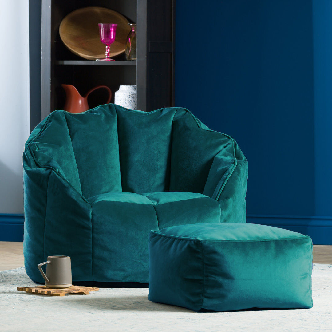 icon Sirena Scallop Chair Bean Bag and Footstool Ochre Yellow Velvet Bean Bags Teal Green Medium;Large