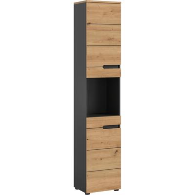 Hochschrank WELLTIME "REHAT, Türen mit Soft-Close, eingefasste Griffaussparung in der Front", braun (basalt grau, artisan eiche nachbildung), B:38cm H:193cm T:34cm, FSC-zertifizierter Holzwerkstoff, Schränke, Hochschrank, BxHxT: 38x193x34 cm, 2...