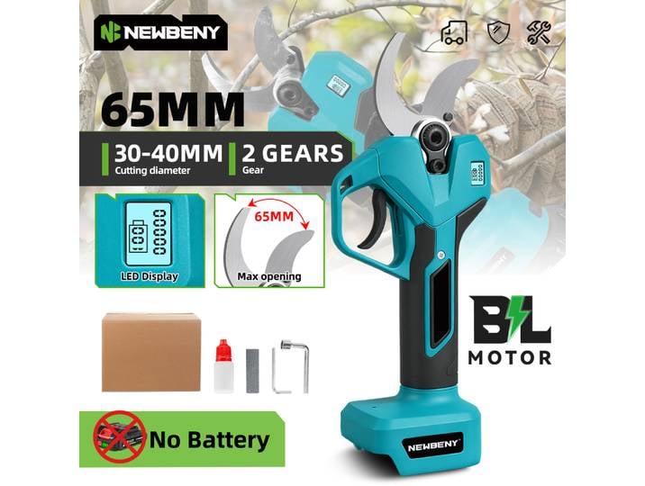 NEWBENY Cisailles électriques sans fil 65MM, 2 vitesses, ciseaux portatifs pour couper les branches d'arbres, outils électriques pour batterie Makita