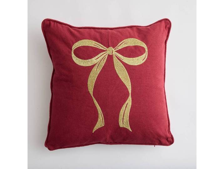 Coussin carré brodé nœud, en coton/lin - Blancheporte