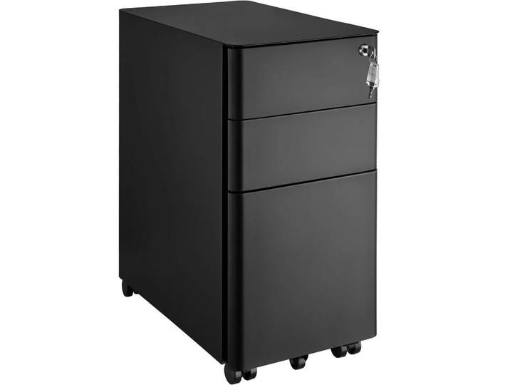 tectake Aktenrollschrank Parvus, 30 x 50 x 59,5 cm, schwarz, Schwarz, Quadratisch, 30x59.5x50 cm, Büromöbel, Schreibtischcontainer, Rollcontainer