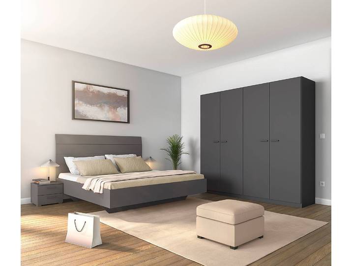 Chambre avec lit 180 cm 226cm Gris/Gris métallisé
