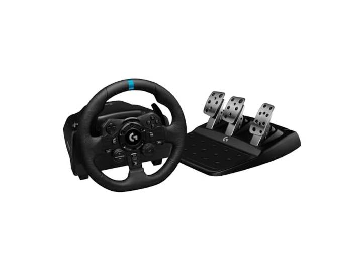 Logitech G G923-racestuur en -pedalen, TRUEFORCE tot een force feedback van 1000 Hz, responsief rijden, startregeling voor dubbele koppeling, stuurhoes van echt, voor PS5, PS4, pc, Mac - Zwart