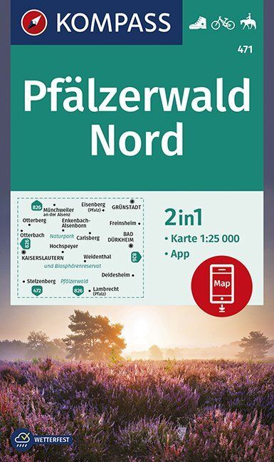Carte de randonnée n° 471 - Forêt palatine Nord  /Pfälzerwald Nord (Allemagne)   Kompass