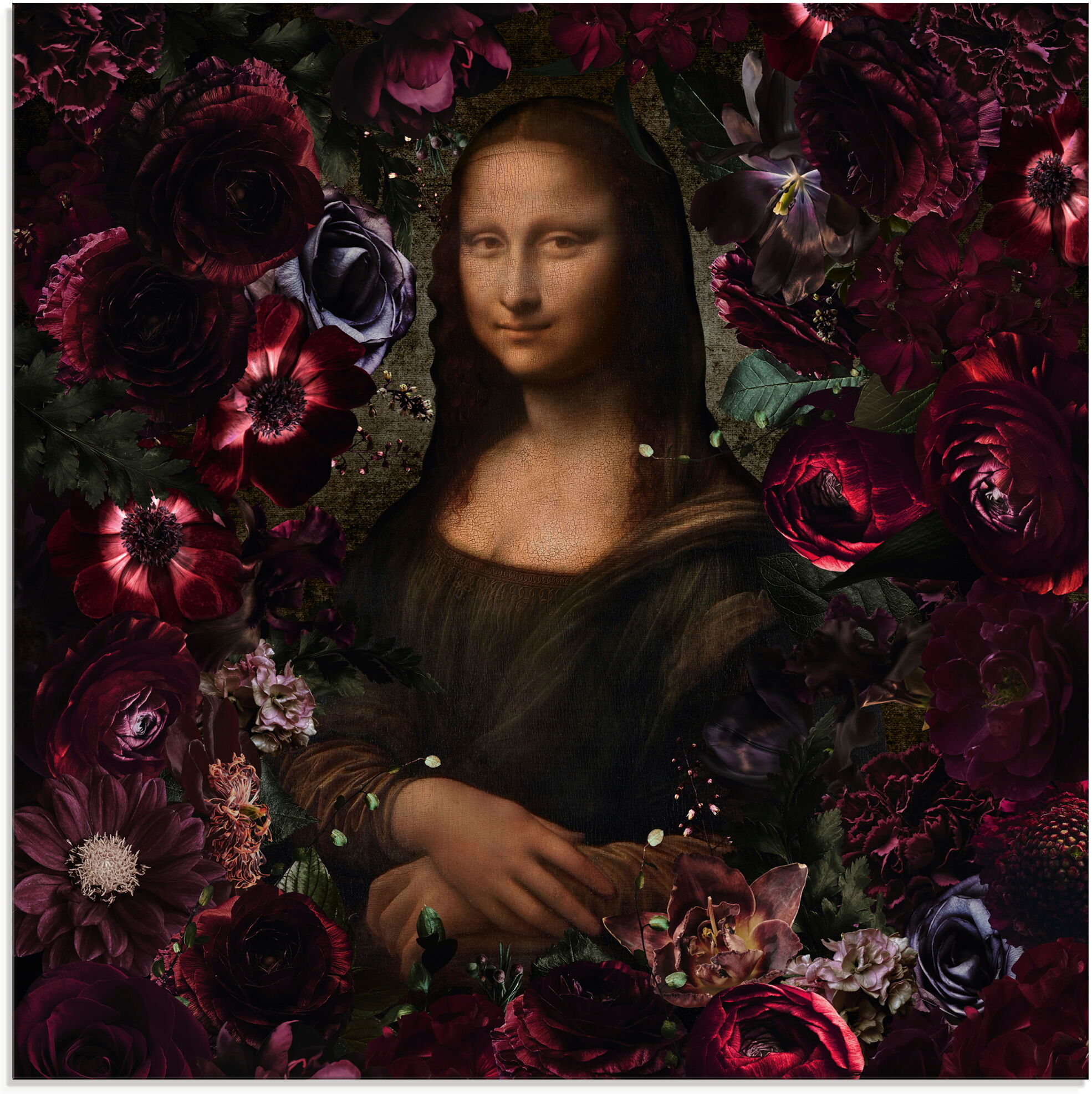 Glasbild ARTLAND "Mona Lisa - Da Vinci Adaption", braun (farbe bild(er): schwarz), B:20cm H:20cm, Bilder, Glasbild, in verschiedenen Grössen farbe bild(er): schwarz B/H/T: 20cm x 20cm, Glasbild Portrait quadratisch, 1 Stk.