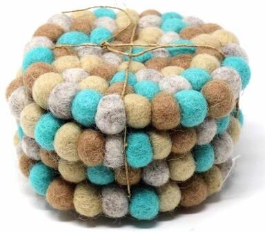 The Curated Nomad Southard Handmade Colorful Felt Ball Coasters (Set of 4)