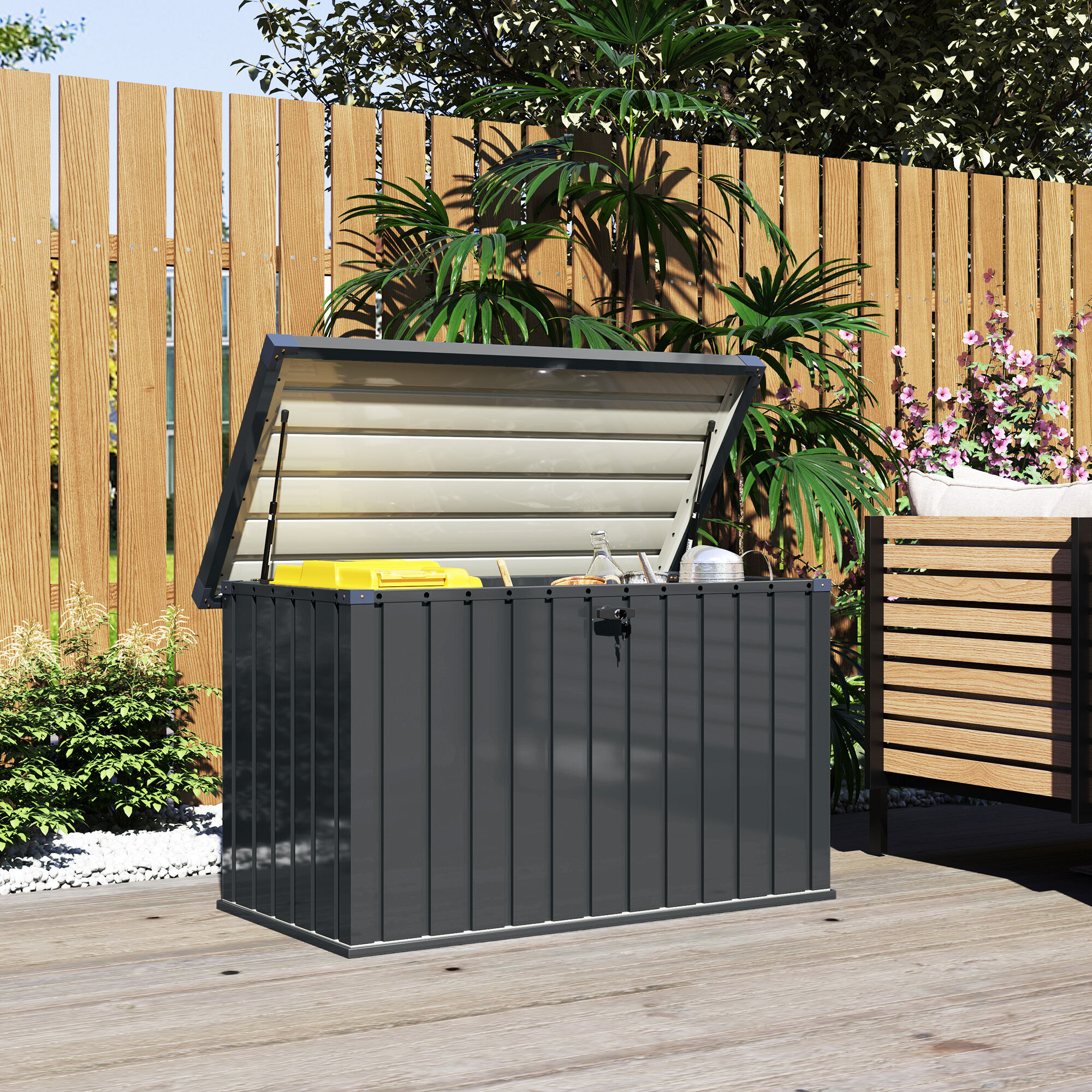 Altro Baule Da Esterno Da 400l In Acciaio Zincato Con Serratura E 2 Chiavi 124x66x72 Cm, Grigio Scuro