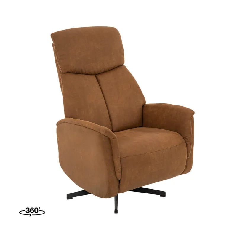 Label51 Fauteuil Helsinki Relaxstoel - Cognac - Micro Suede - Manueel Verstelbaar