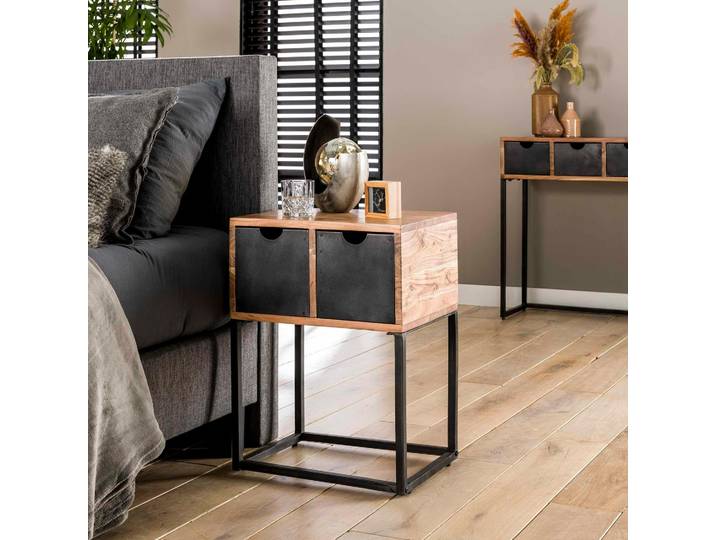 Table de chevet industrielle tiroirs métal BUNBURY