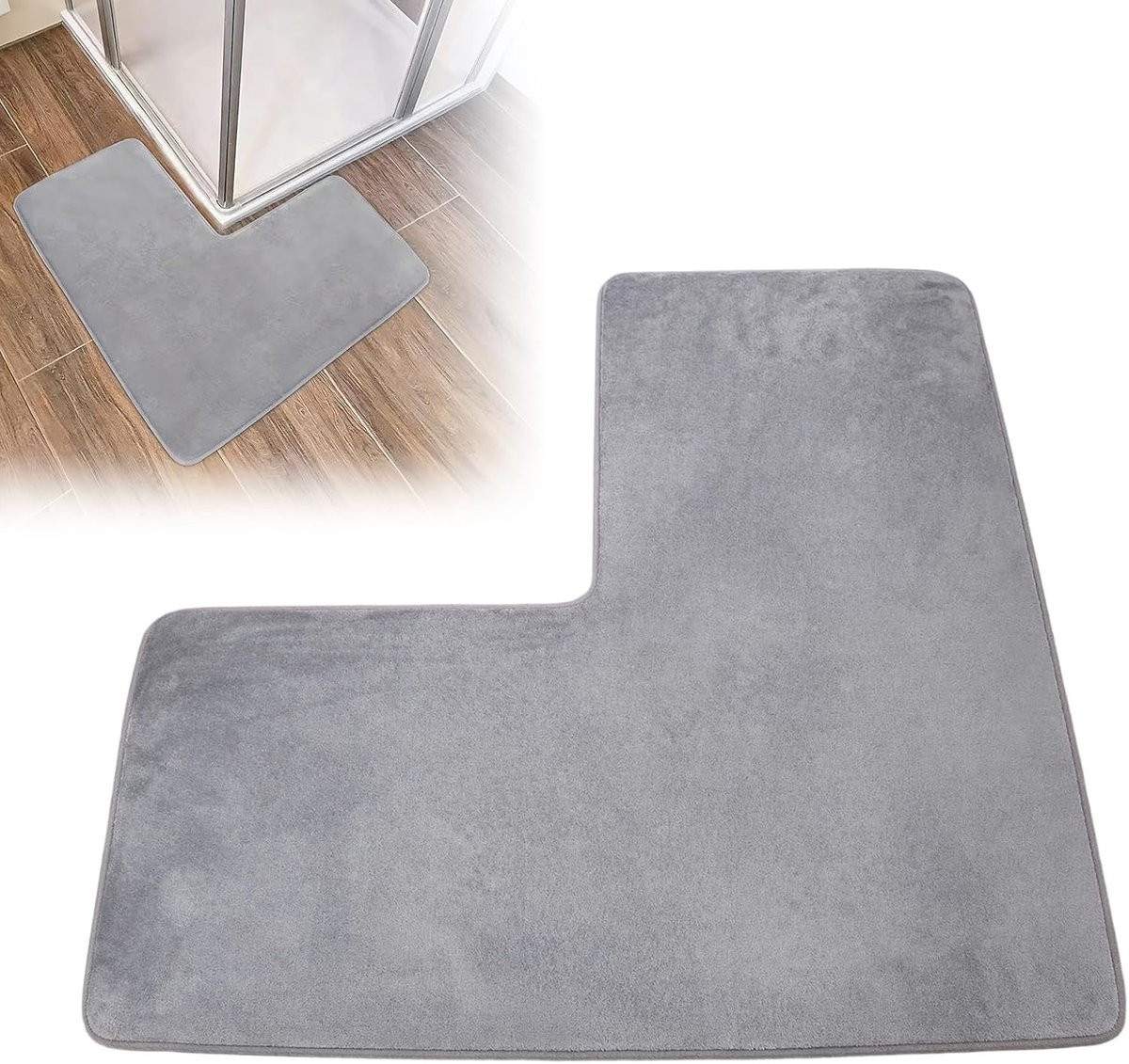 L-vormige chenille badmat met antislip onderkant en zachte koraalfleece voor de badkamer, woonkamer of keuken