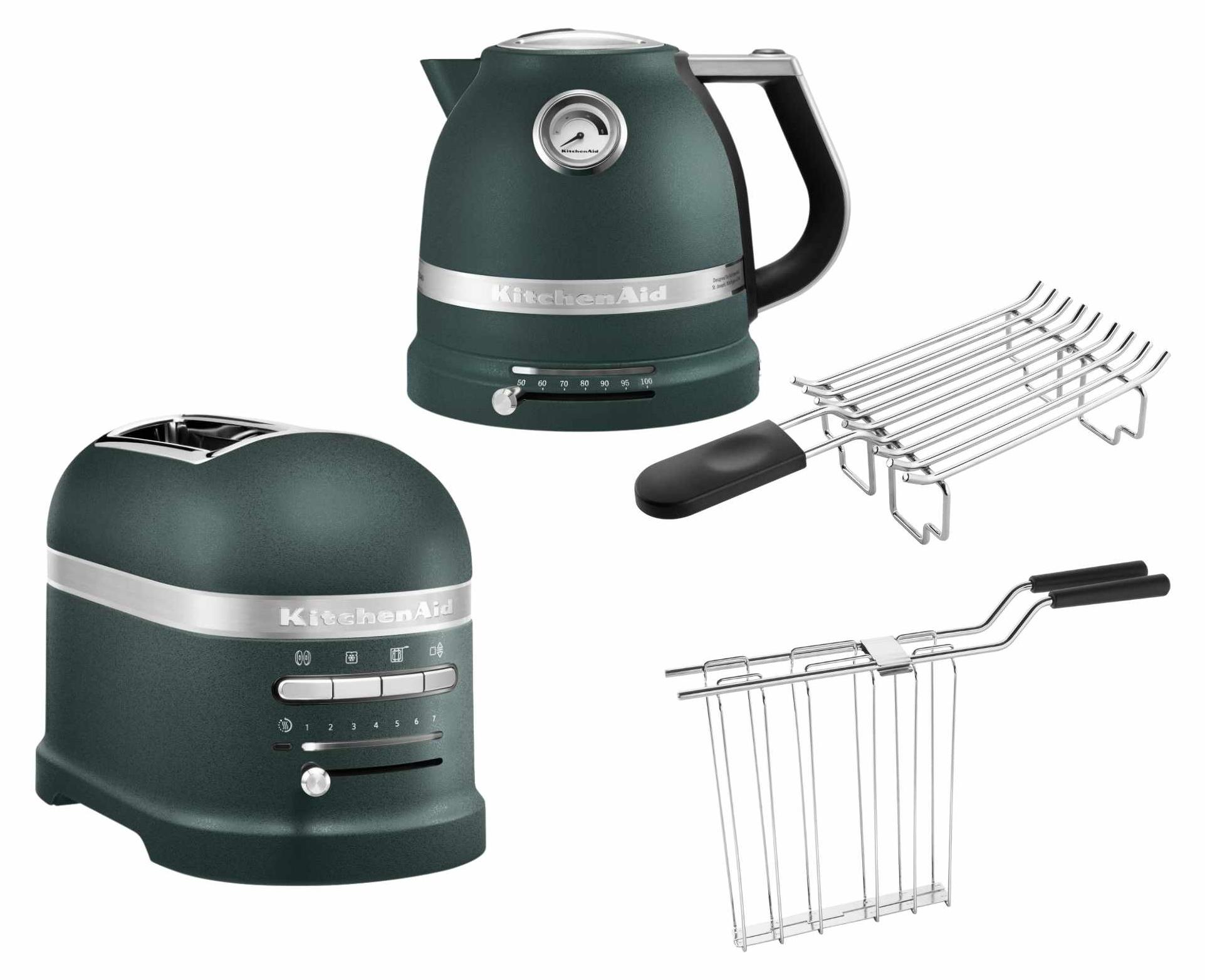 KitchenAid Artisan Frühstücksset inkl. Wasserkocher 5KEK1522, 2 Scheiben Toaster 5KMT2204 und Brötchenaufsatz Pebbled Palm
