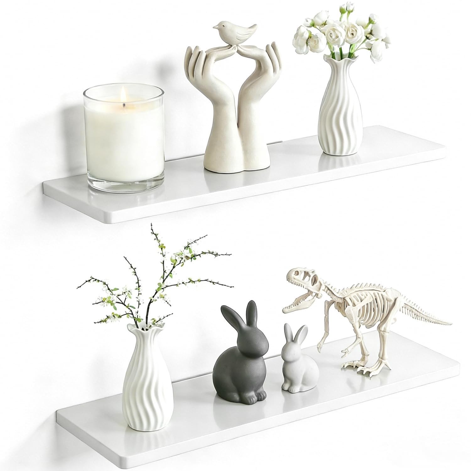 Set van 2 witte acryl wandplanken van 30 cm voor in de badkamer, keuken of woonkamer