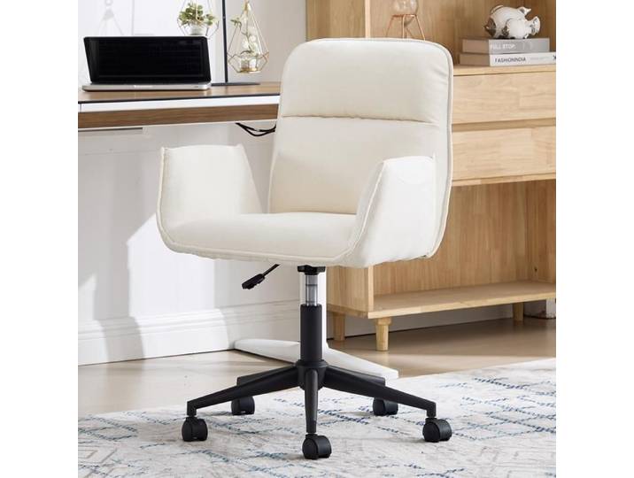 chairus Chaise de Bureau en Chenille Fauteuil Pivotante à 360° avec Accoudoirs et Roulette Chaise Réglable en Hauteur Blanc