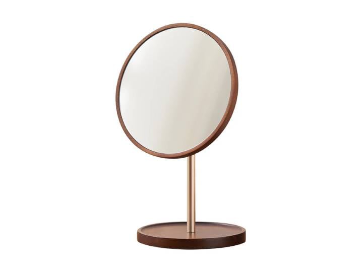 Miroir rond de beauté de commode de lunettes de soleil rotatif en bois massif