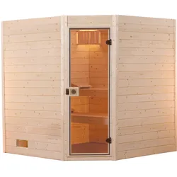 Weka Sauna Valida Eck 1.8 mit Glastür/Fenster- Massivholzsauna 38 mm Ganzglastür