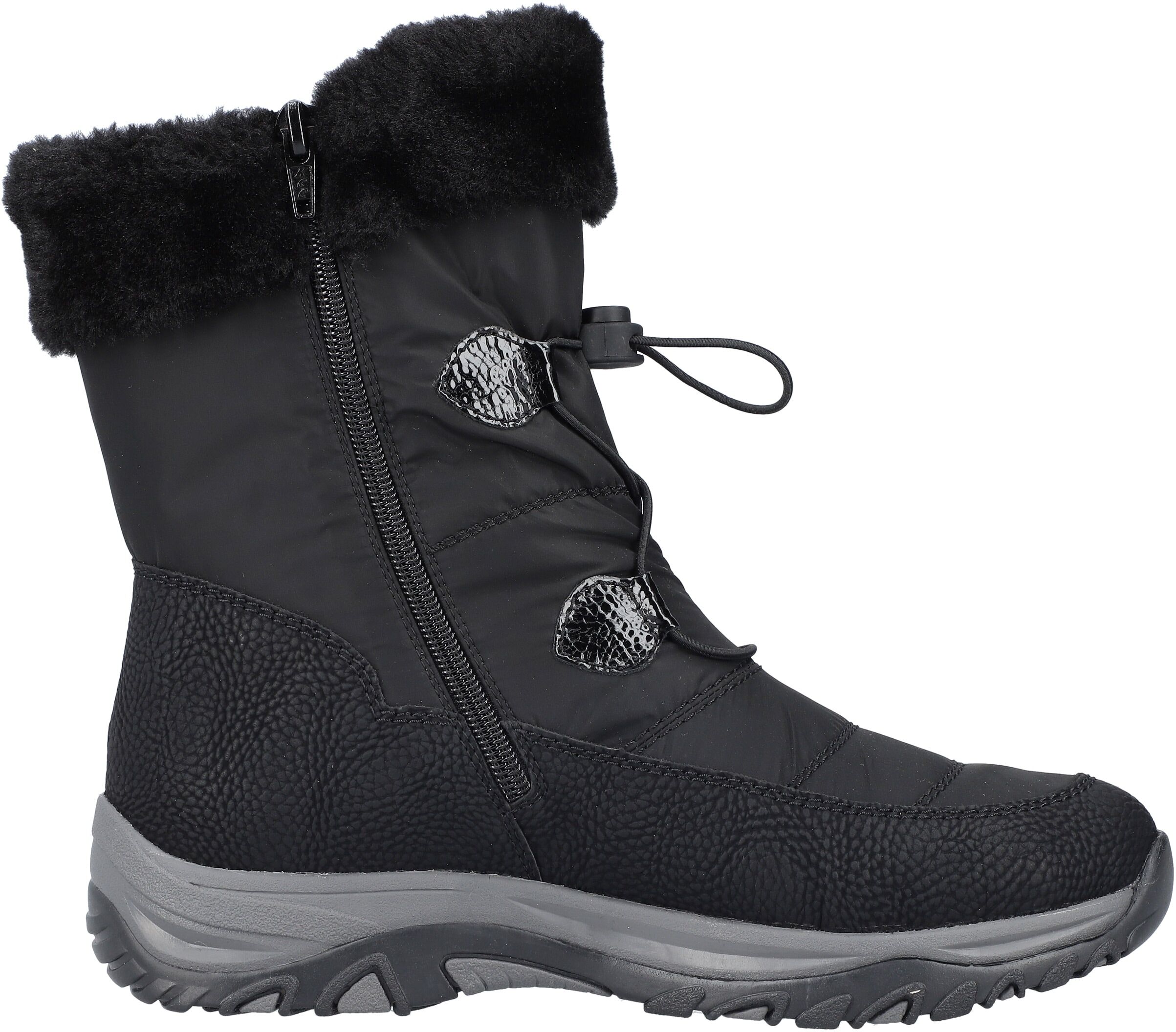 Winterboots RIEKER, Damen, Gr. 43, Warmfutter, schwarz, Lederimitat, Textil, Schuhe Winterboots, mit Fellimitat-Besatz am Schaftrand schwarz 43, Warmfutter