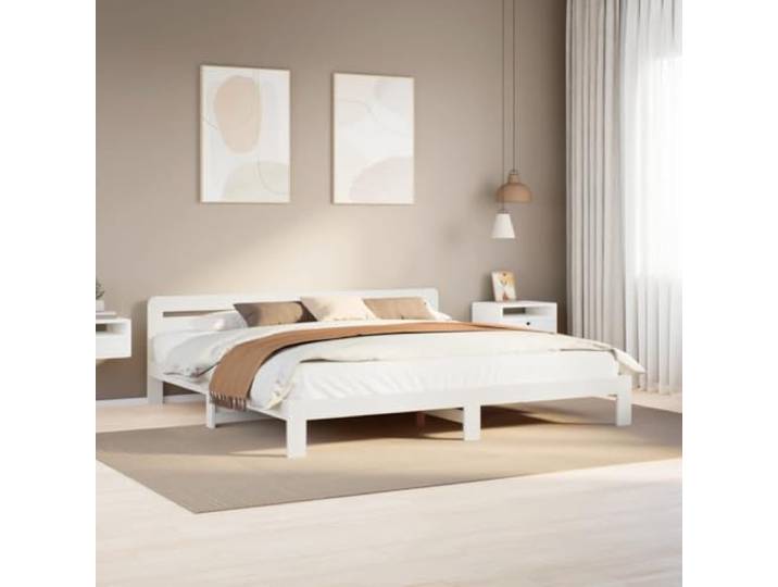 WDGJJFECNMUEHI Massives Kiefernholz Stauraum Bettgestell Weiß 180x200 cm Massivholzbett ohne Matratze Weiß 180x200 cm Kiefernholz Bettgestell mit Lattenrost Stauraum und Kopfteil