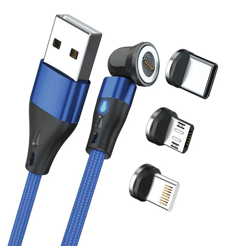 RealPower Magnetische kabel 3 Ampère, 1m, blauw met adapters