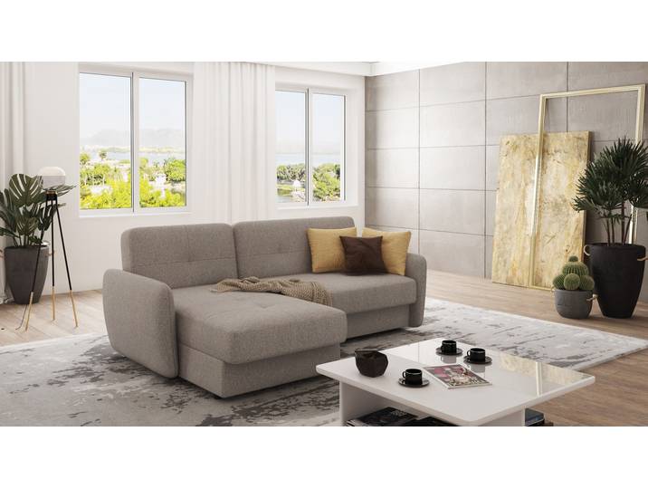 S-Style Möbel Elijah - Modernes Ecksofa mit Ottomane und Schlaffunktion - Dunkelbeige