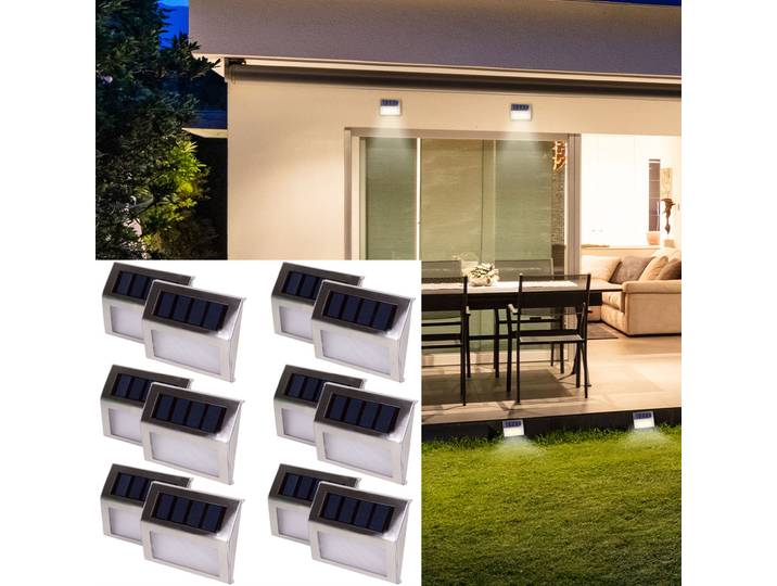 Solar-LED-Aussenwandleuchte aus Edelstahl, 12 Stück