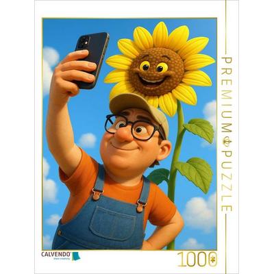 CALVENDO Puzzle Stolzer Gärtner mit Sonnenblumen Selfie | 1000 Teile Lege-Größe 64x48cm Foto-Puzzle für glückliche Stunden