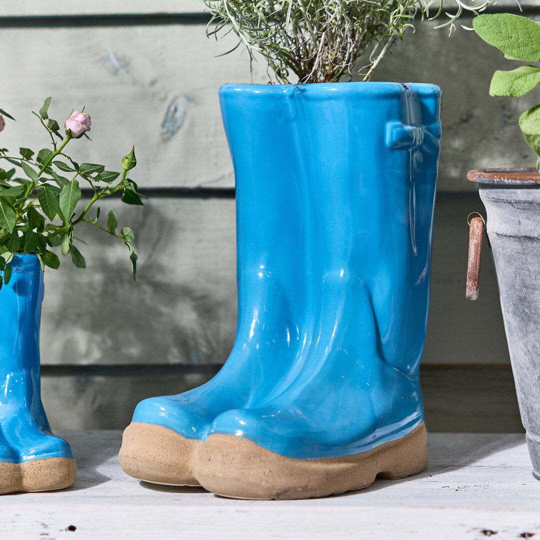 Brambly Cottage Carlson Ceramic Outdoor Pot Planter Blue 29.5cm H x 24cm W x 16cm D