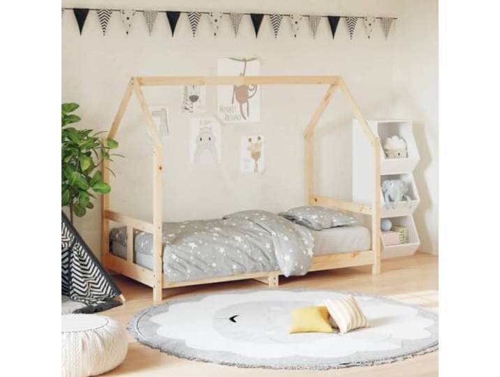 KGCRYUWED Kinderbett Kiefer Holz, 80x160 cm, Rustikales Bettgestell Massivholz-Konstruktion, Stabil durch Sperrholzlatten, Für Kinder ab 4 Jahren