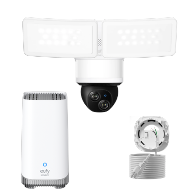 eufy Floodlight Camera E340 with AC Cable + eufy HomeBase™ S380 White