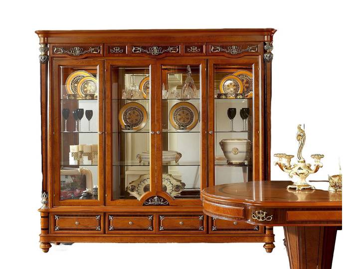 Xlmoebel Vitrine Luxus Vitrine im Barock Rokoko Stil mit Glasfronten und Verzierungen (YB E29 Serie XXL 4 Tueren Vitrine) Hergestellt in Europa