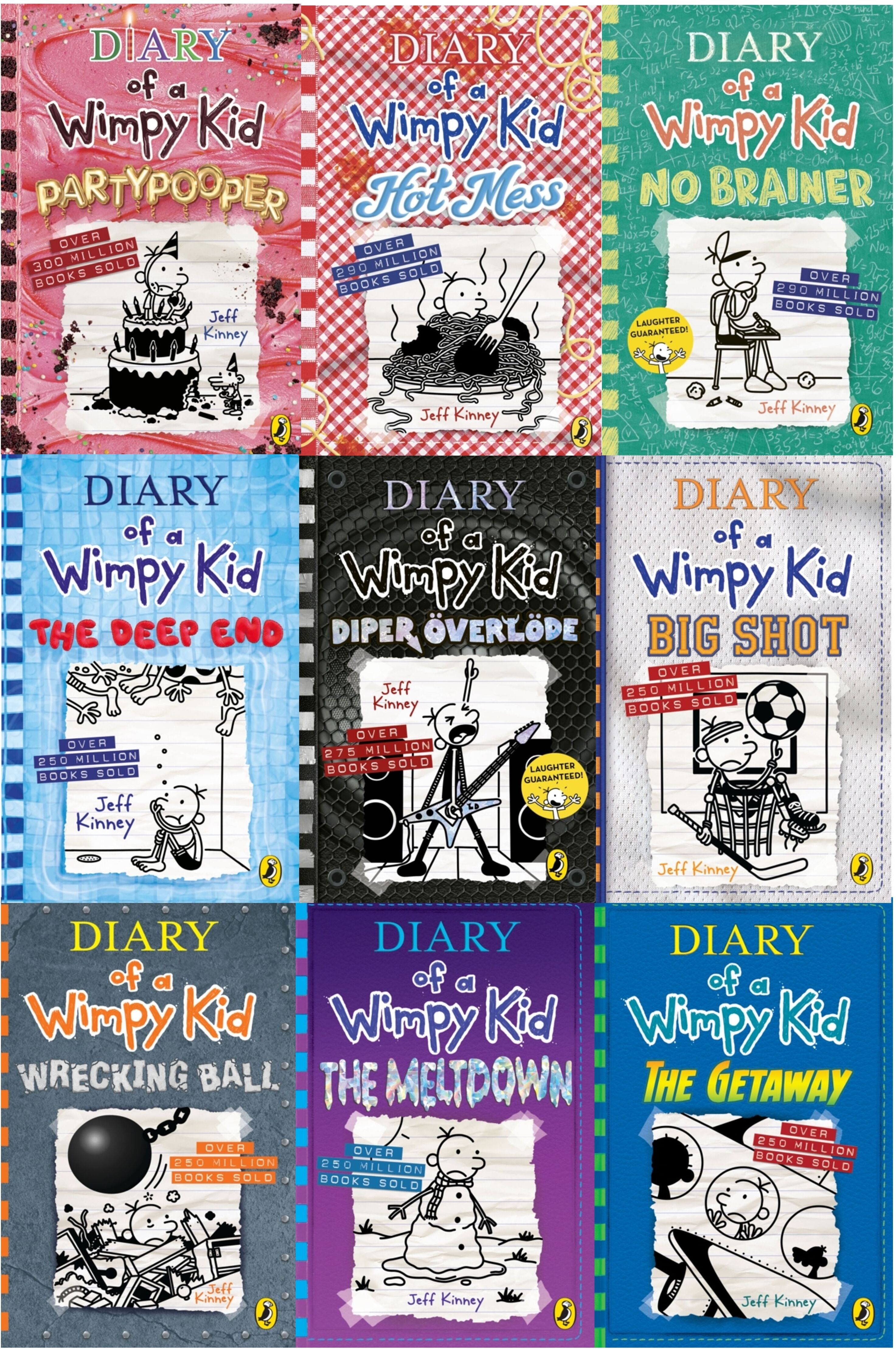 Penguin Diary of a Wimpy Kid Collection 9 Books Set - Partypooper, Hot Mess, No Brainer, Diper Overlode, Big Shot, The Deep End, Wrecking Ball, The Meltdown a