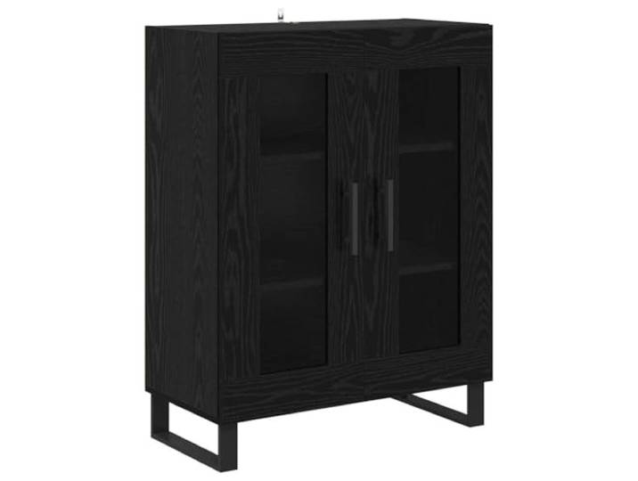 Fisinber Sideboard Schwarz Eichen-Optik 69,5 x 34 x 90 cm Holzwerkstoff Freistehender Schrank mit 2 Türen für Wohnzimmer und Schlafzimmer, strukturierter Stauraum für Alltagsobjekte.