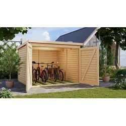 Fahrradgarage aus Fichtenholz mit 4 Stellplätzen in natur oder terragrau