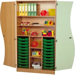 Hochschrank mit Wellentüren, 20 flache ErgoTray Boxen & 4 Einlegeböden