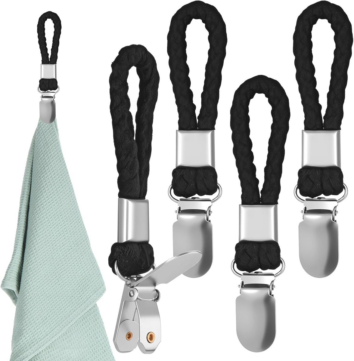 Set van 4 roestvrijstalen handdoekclips voor in de keuken en badkamer