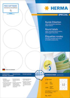 Herma runde Etiketten Nr. 4477 auf DIN A4-Blättern, 1200 Etiketten, 100 Bogen