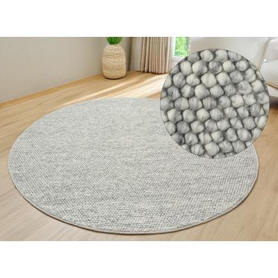 Wollteppich "Ainhoa, handgewebt, Wolle" Gr. 9, grau, H:12mm Ø:120cm, Acryl, Kunstfaser, Wolle, LEGER HOME BY LENA GERCKE, Teppiche, einfarbig, Wolle, Teppich, Wohnzimmer, Schlafzimmer, Esszimmer