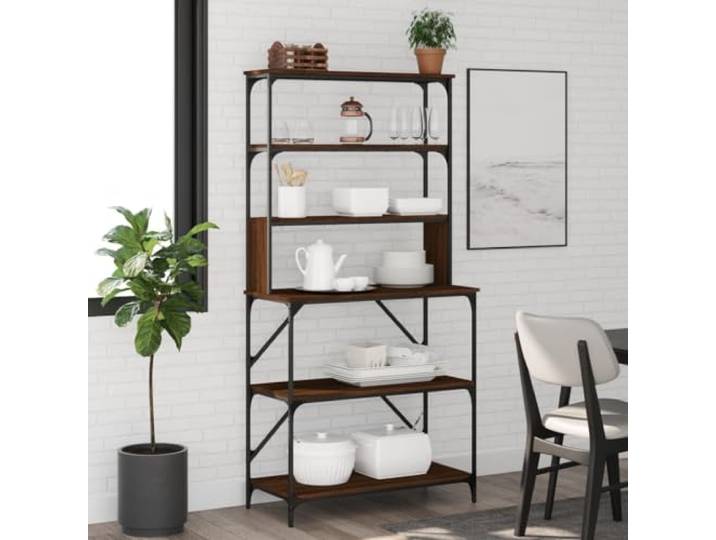 KTHLBRH Küchenregal mit 6 Ablagen Eiche braun 90 x 40 x 180 cm mehrschichtig mit Metallstruktur, viel Platz für Flaschen und Haushaltsgeräte, flexible Montage und rustikales Design