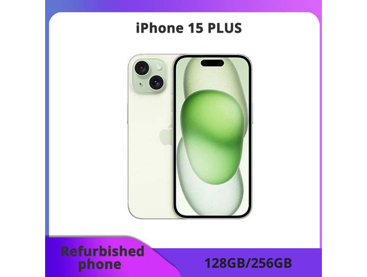 iPhone 15 Plus reconditionné — 128/256 Go ROM, 6 Go RAM, écran OLED Super Retina 6,7 , Face ID, NFC, puce A16 — Excellent état