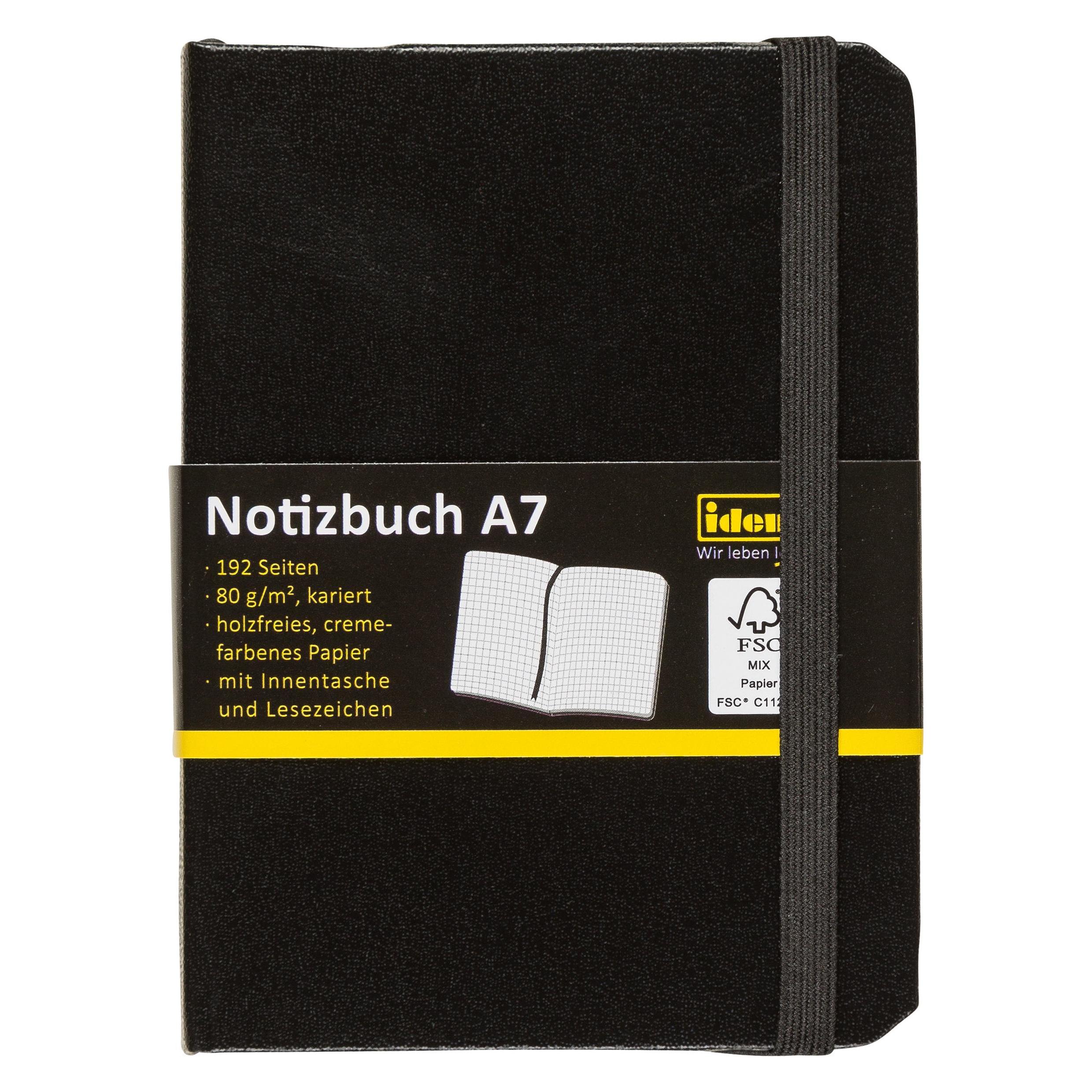Idena Notizbuch A7 kariert schwarz FSC-Mix (A7, Kariert, Harter Einband) (22658039)