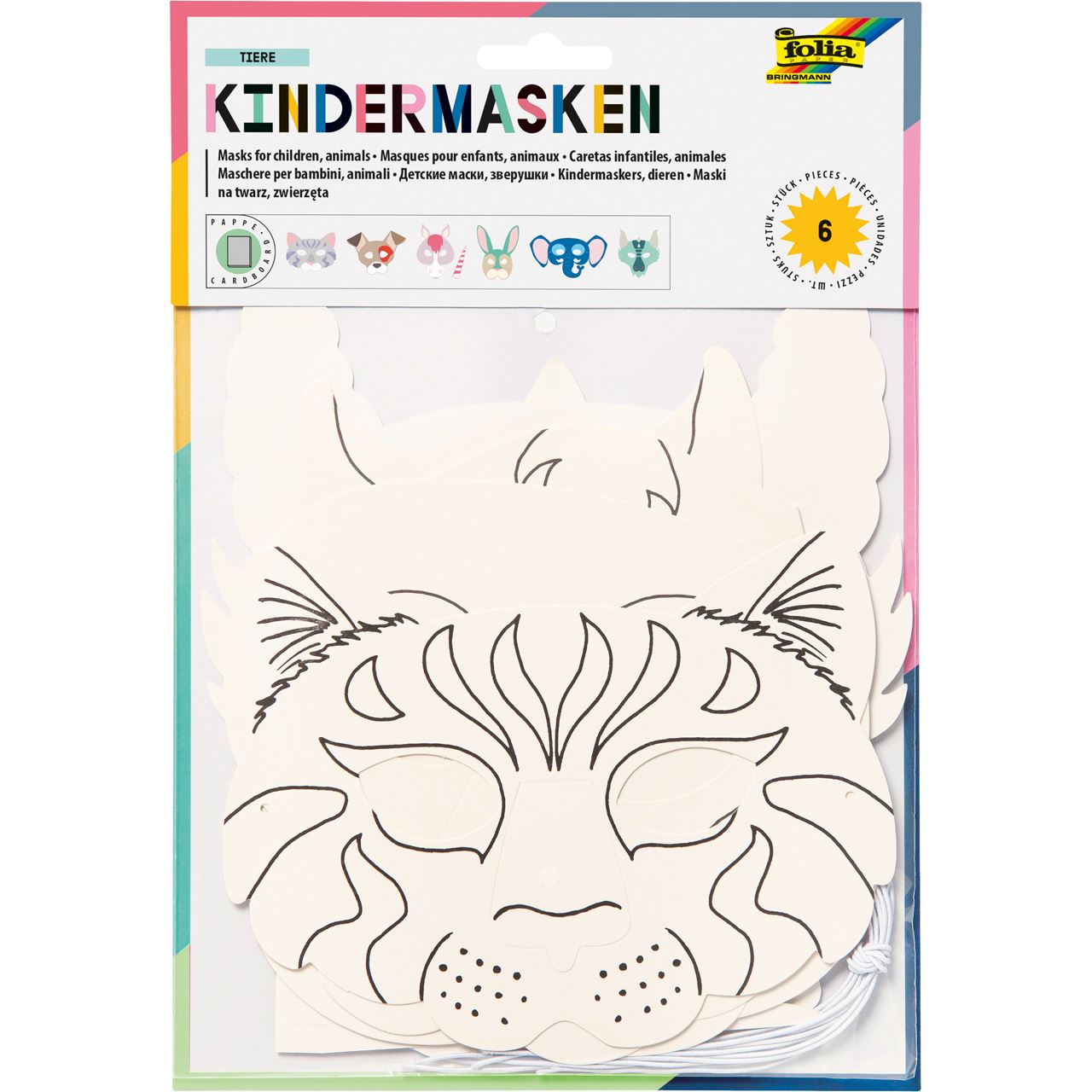 Folia Kindermasken, aus Pappe, 6 Motive sortiert
