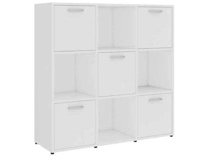 fsahslih Standregal Weiß 90x30x90 cm Würfelregal mit Türen Kompaktes Raumteiler Regal für Wohnzimmer und Schlafzimmer mit 9 Fächern für geordnete Bücher und Dekoration.