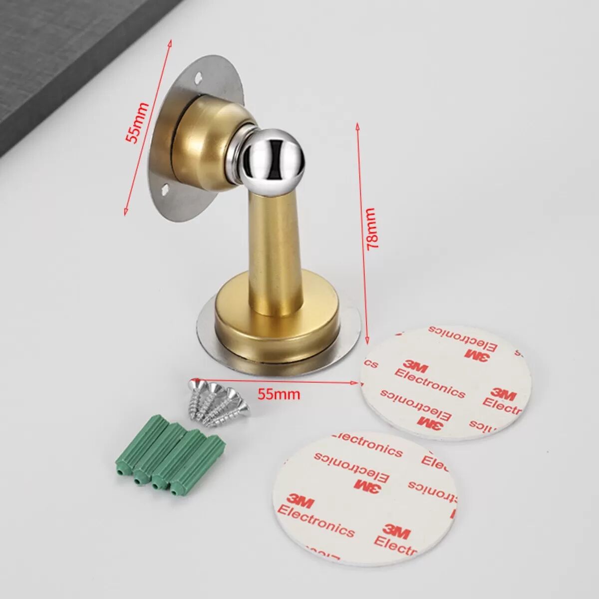 INF Magnetischer Türstopper aus Edelstahl ohne Bohren mit 3M-Kleber Gold