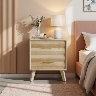 ZWYO HOSIMU "19.7"" Wood Nightstand with 2 Drawers & Metal Handle & Anti-Tip Device, Mid Century Modern Bedside End Cabinet with Storage"