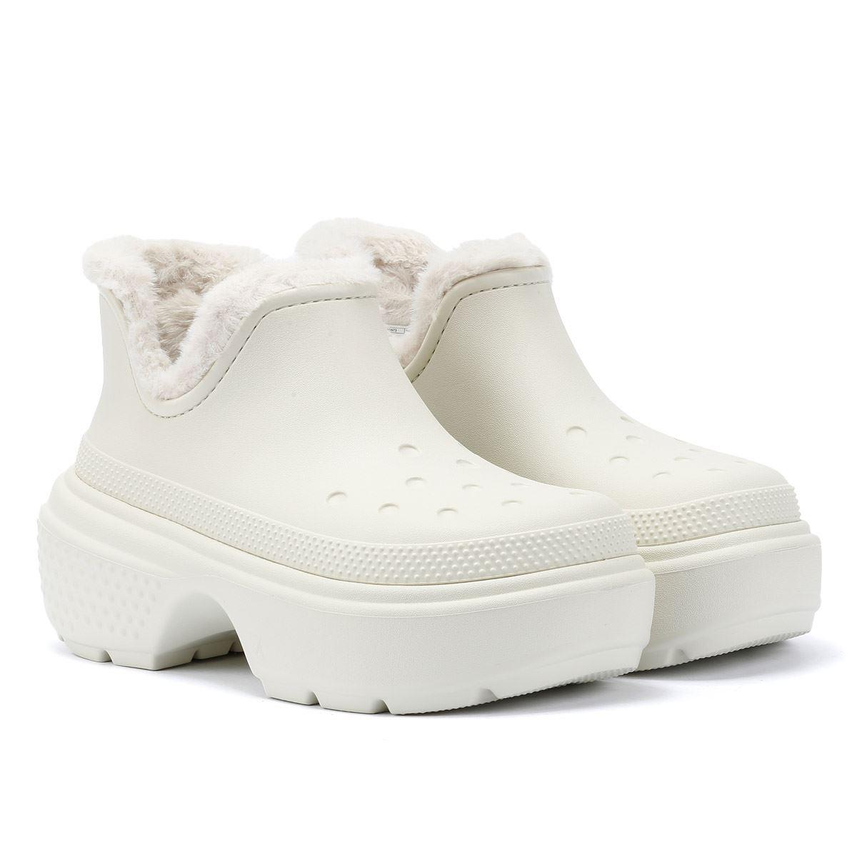 Crocs Stomp gevoerde korte dameslaars Off White