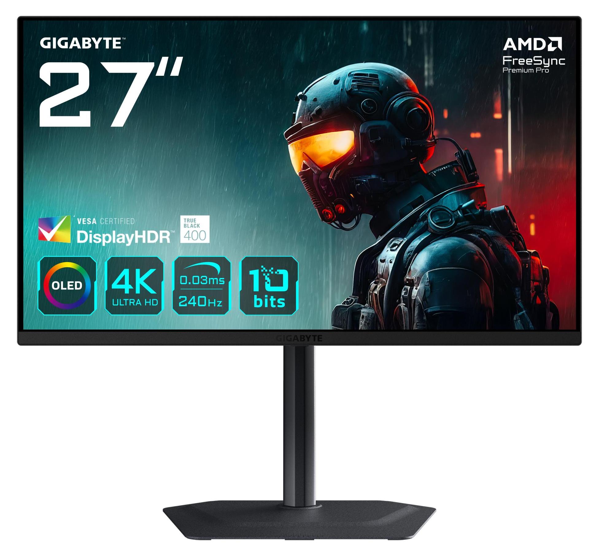 GIGABYTE MO27U2 OLED 4K UHD Gaming Monitor, 68,6 cm (27"), 3840 x 2160 Pixel, 4K Ultra HD, QD-OLED, 0,03 ms, Schwarz