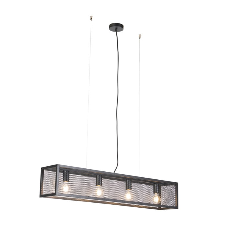 Qazqa Industriële Hanglamp Cage - Zwart - 4-Lichts - Metaal